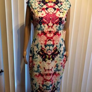 BISOU BISOU WHITE MULTI COLOR FLORAL DRESS SZ 10